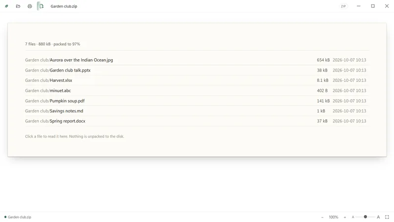 A ZIP listing its files.