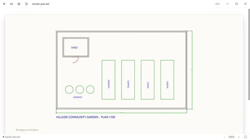 A CAD plan of a garden.