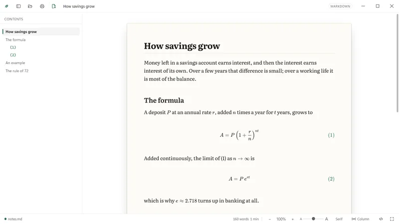 A Markdown note with typeset equations.