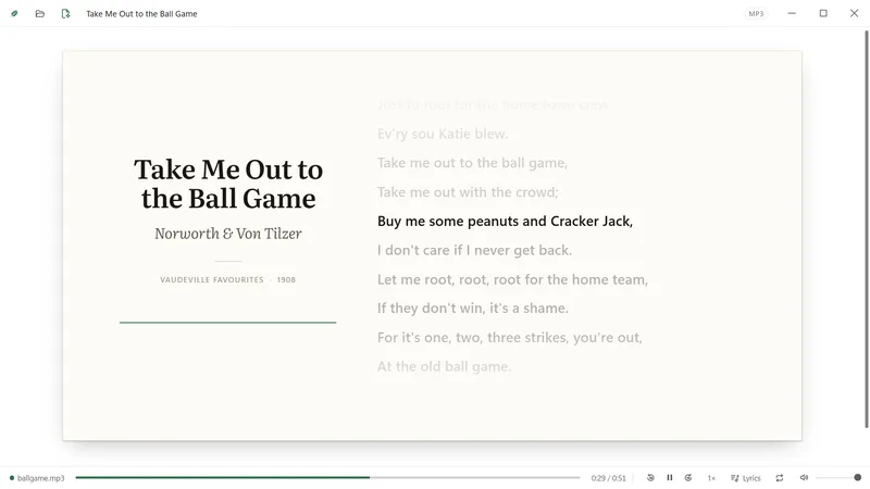 A song playing with its lyrics lit line by line.