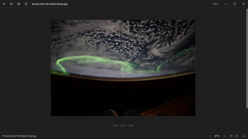 A photograph of the aurora from the space station.