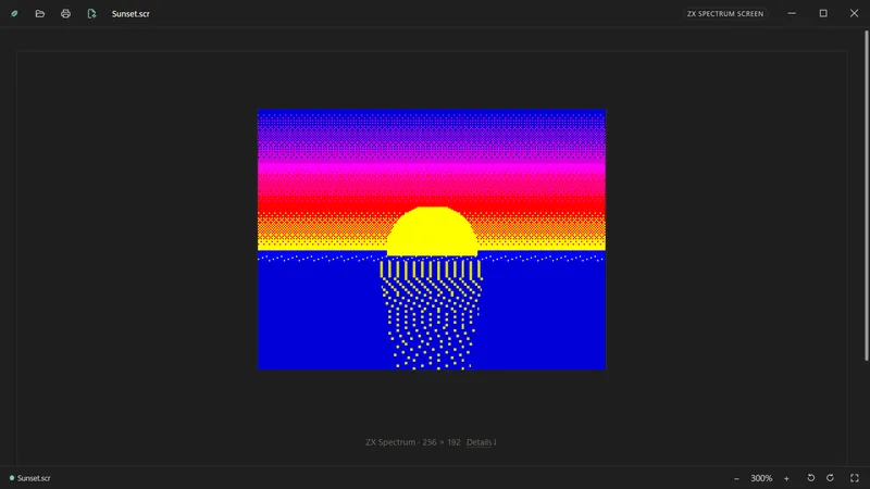 A ZX Spectrum picture of a sunset.
