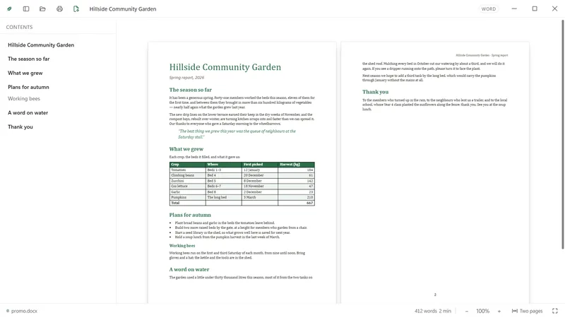 A Word report as two pages side by side.
