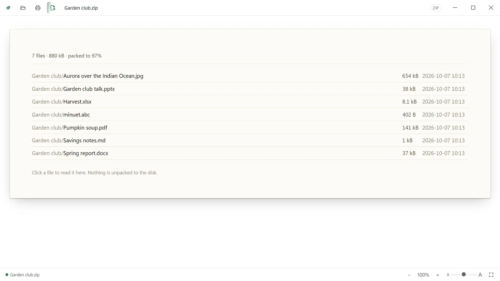 A ZIP archive listing every file inside it.