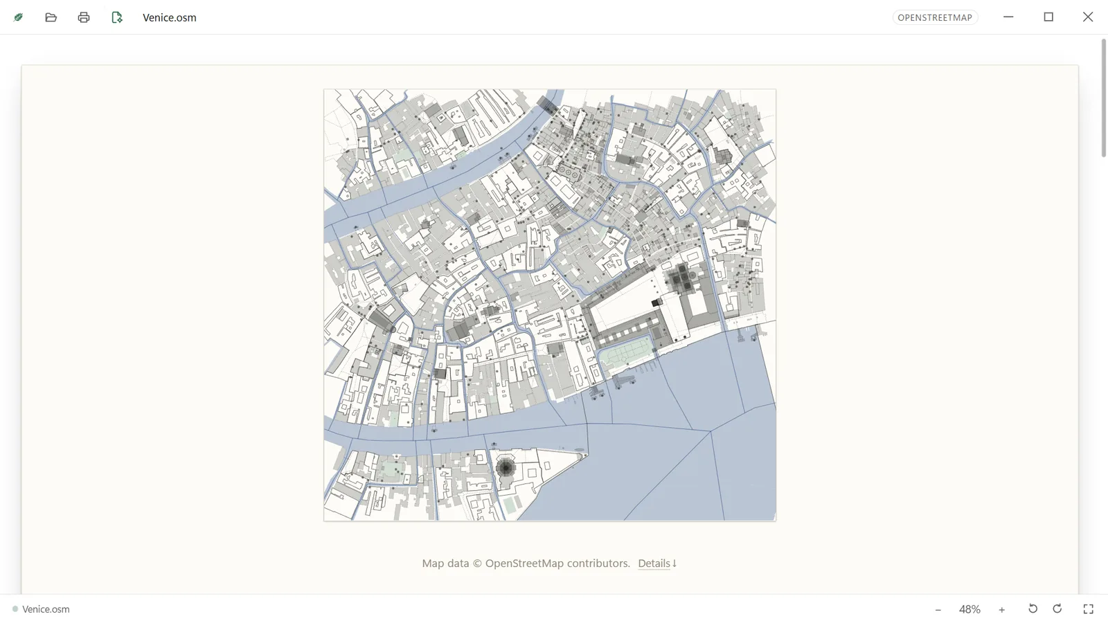 A map of Venice drawn from OpenStreetMap data.