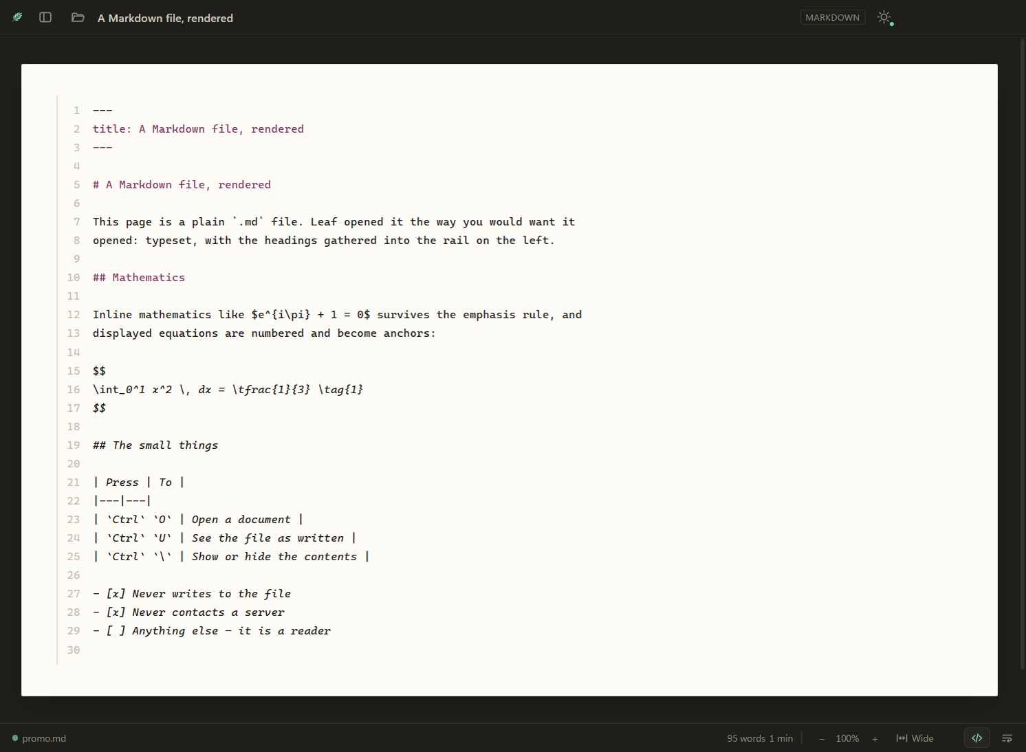 The same Markdown document shown as highlighted source, with line numbers.